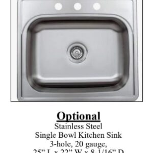 Optional Stainless Steel Single Bowl Kitchen Sink