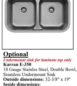 Optional Karran E-350 18 Gauge Stainles Steel, Double Bowl, Seamless Undermount Sink
