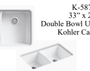 Quartz Countertop  (18 Gauge) Compatible Sink K-5873 33” x 22” Double Bowl Under-mount Kohler Cast Iron