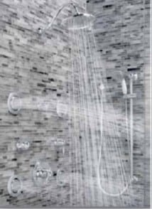 Moen 9” two-Function Rainshower / S1311 Shower Arm & Flange / S113 Weymouth ExactTemp Valve Trim /TS32110 3- Weymouth ExactTemp Volume Control Trim /TS52104 4– One –Function Body Spray Trim / TS1322 Weymouth Eco-Performace Handheld Shower / S12107EP